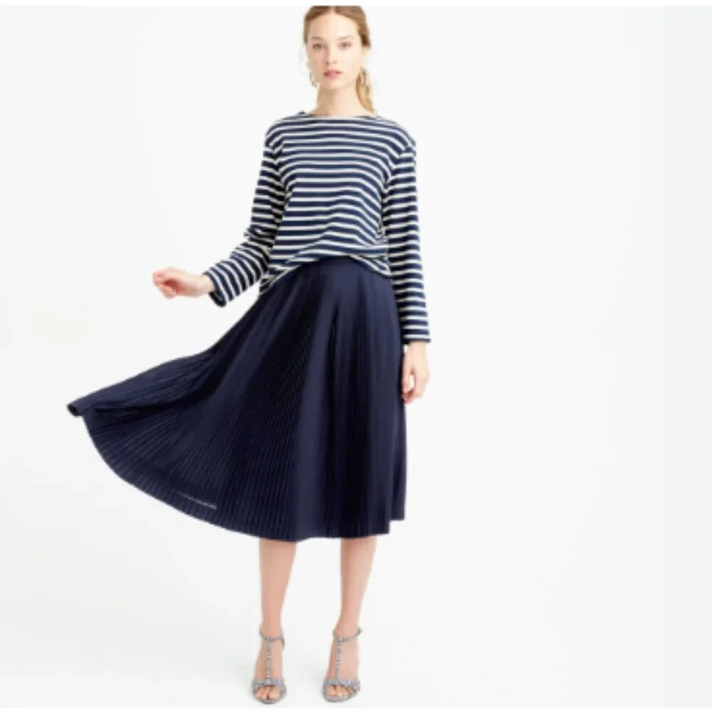 J. Crew Navy Pleated Midi Skirt